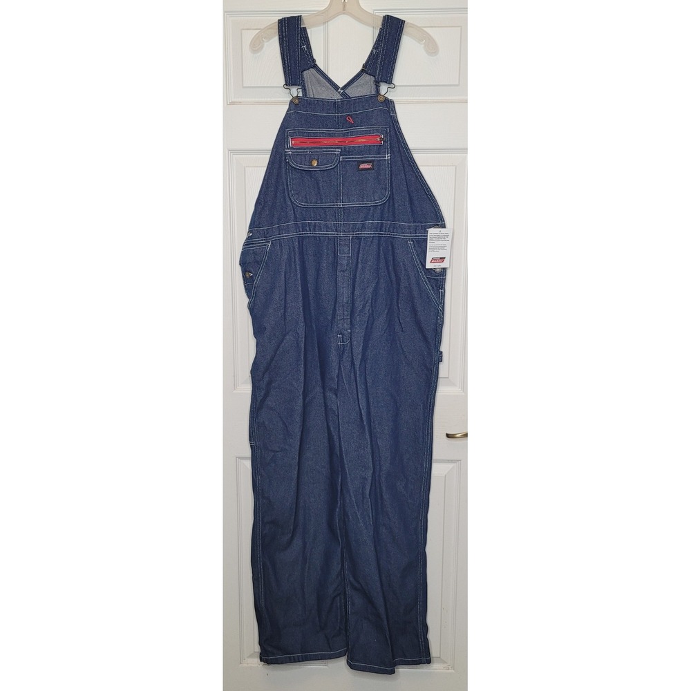Genuine Dickies Durable Bib Overalls Mens Large Regular Blue Denim EB713RNB NWT